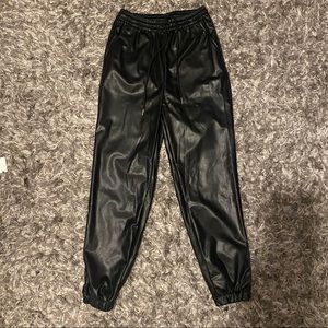 Black Faux Leather Joggers